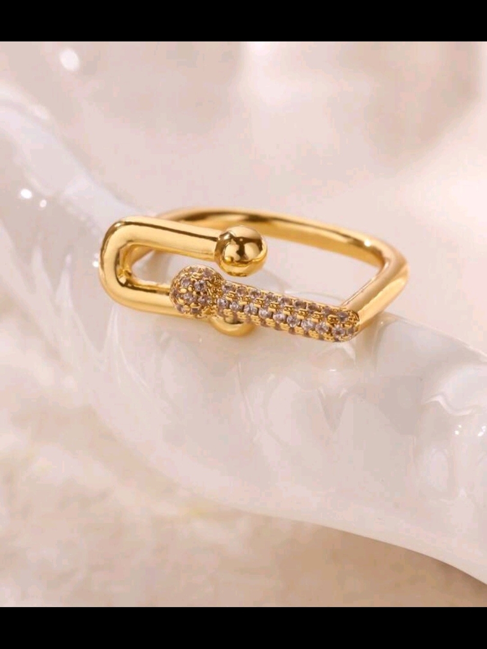 Gold Pavé Safety Pin Ring - Women Jewelry